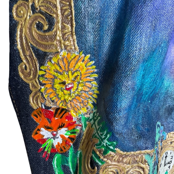 Hand Painted Alice in Wonderland | Cheshire Cat | Denim Jacket | Oversized | XXL - Picture 5 of 14